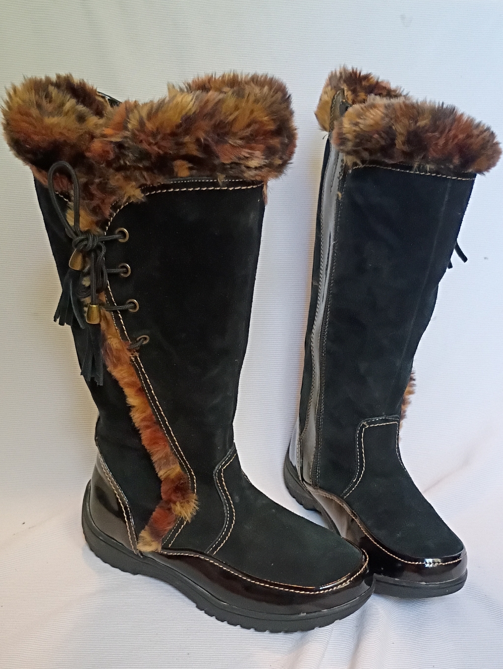 Sporto Side Winder Black Suede Faux-Fur Trim Tall Winter Boots